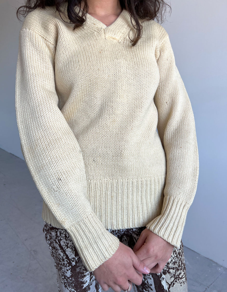 Vintage 1930's Cream Thick Knit Wool Sweater by Geo F. ber Detroit
