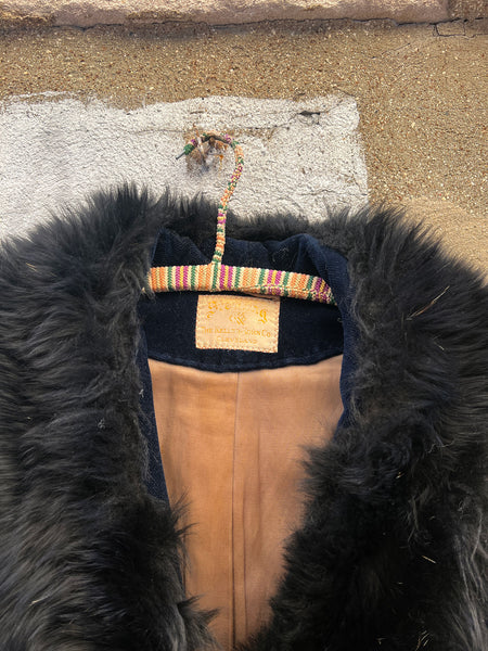 Antique Early Vintage 1920's Navy Blue Flapper Coat with Fur Trim