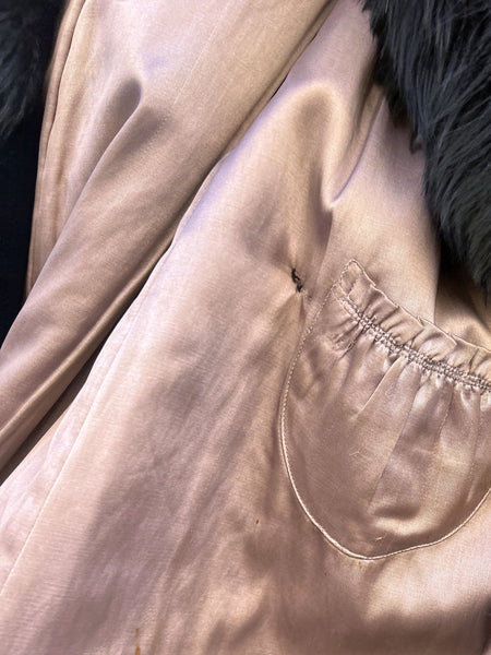 Antique Early Vintage 1920's Navy Blue Flapper Coat with Fur Trim