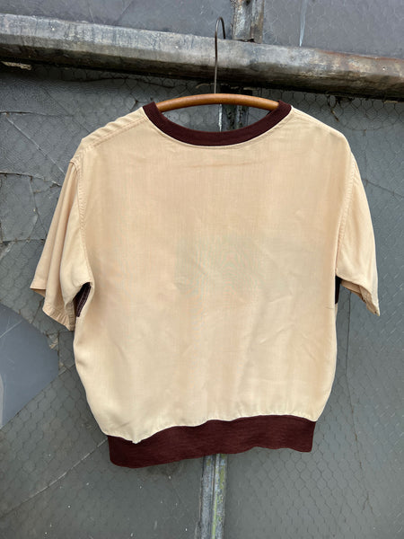 Vintage 1940's Striped Short Sleeve Rayon Top