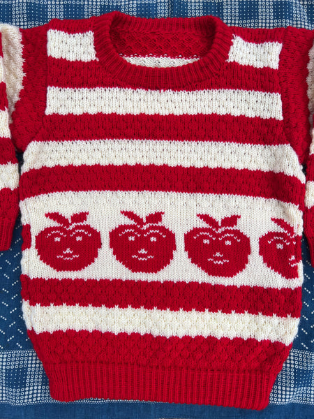 Vintage Hand Knit Apple Sweater, Childrens