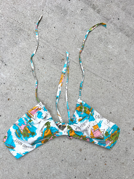 Vintage 1960's - 70's Atlantic Ocean Novelty Print Halter Top