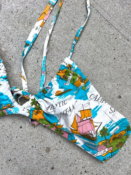 Vintage 1960's - 70's Atlantic Ocean Novelty Print Halter Top