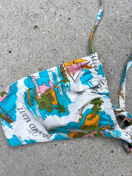 Vintage 1960's - 70's Atlantic Ocean Novelty Print Halter Top