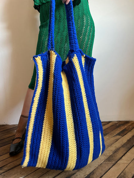Vintage 1960's Hand Knit Wool Large Bag