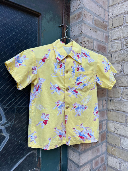 Vintage 1940's Novelty Print Basketball Button Down Shirt