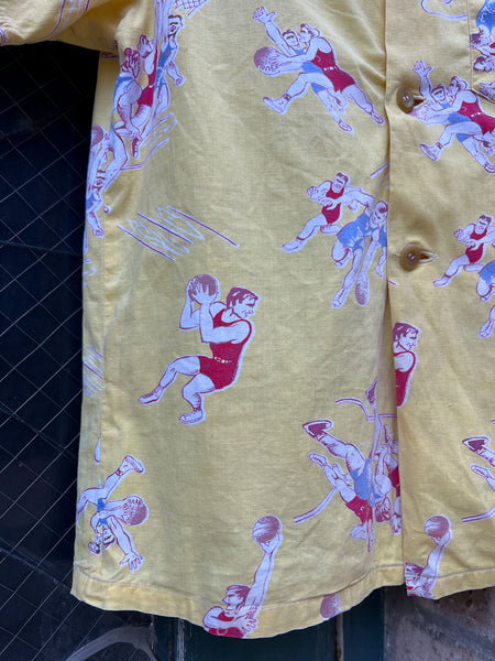 Vintage 1940's Novelty Print Basketball Button Down Shirt