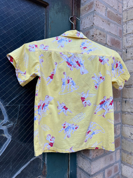 Vintage 1940's Novelty Print Basketball Button Down Shirt