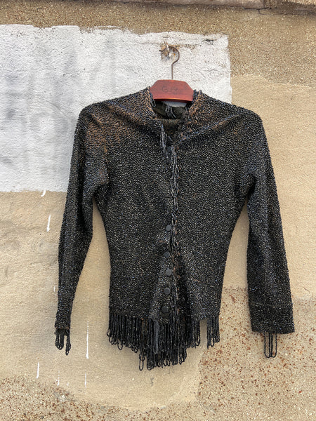 Antique Victorian Era Hand Beaded Black Bodice