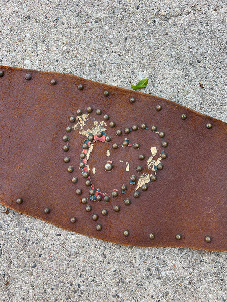 Antique Vintage Leather Heart Studded Kidney Belt