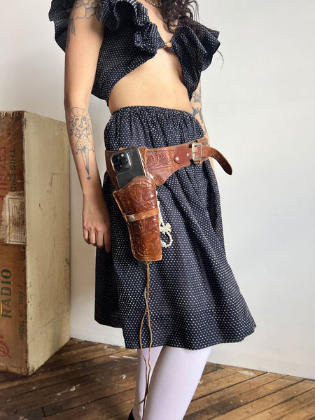 Vintage 1930's- 1940's Hand Tooled Gun Holster Now Cell Phone Holder Leather Belt - Accessory Western Wear
