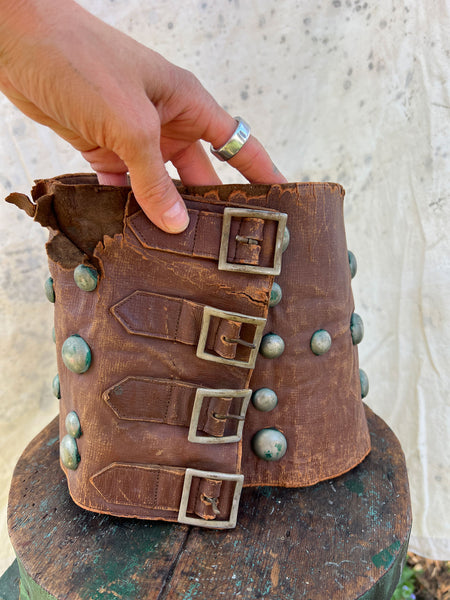 Antique Early Vintage Studded Leather Kidney Belt