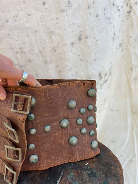 Antique Early Vintage Studded Leather Kidney Belt