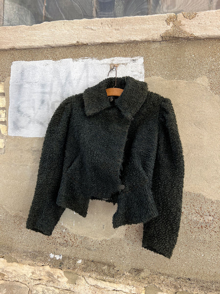 Antique Black Fuzzy Puff Sleeve Coat