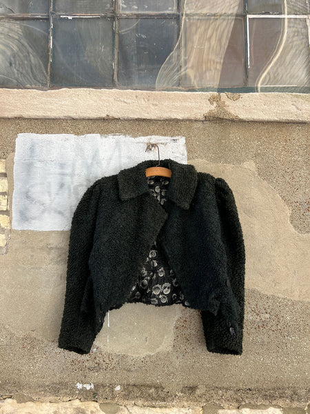 Antique Black Fuzzy Puff Sleeve Coat