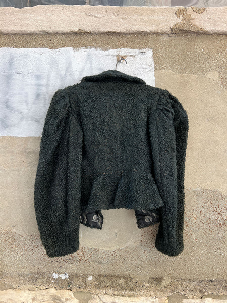 Antique Black Fuzzy Puff Sleeve Coat