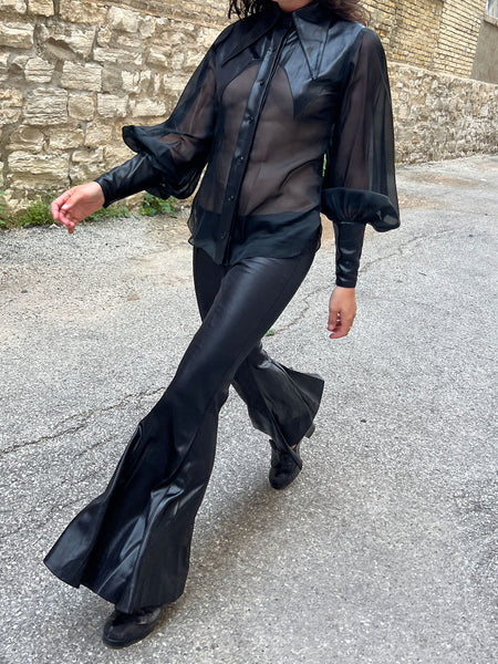 Vintage 1970's EROS California Black Blouse and Pants Set