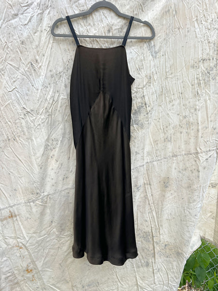 Antique 1920's Black to Sun Faded Brown Silk Satin Slip Dress