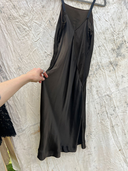 Antique 1920's Black to Sun Faded Brown Silk Satin Slip Dress
