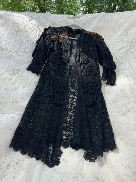 Antique Late 1800's Black Woven Net Open Hanging Top