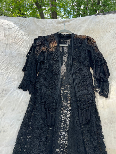 Antique Late 1800's Black Woven Net Open Hanging Top