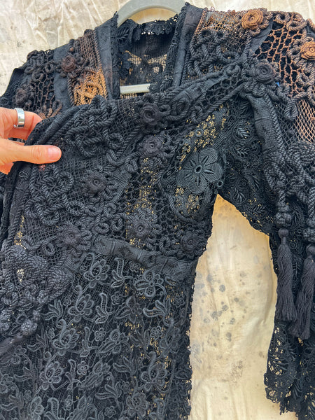 Antique Late 1800's Black Woven Net Open Hanging Top