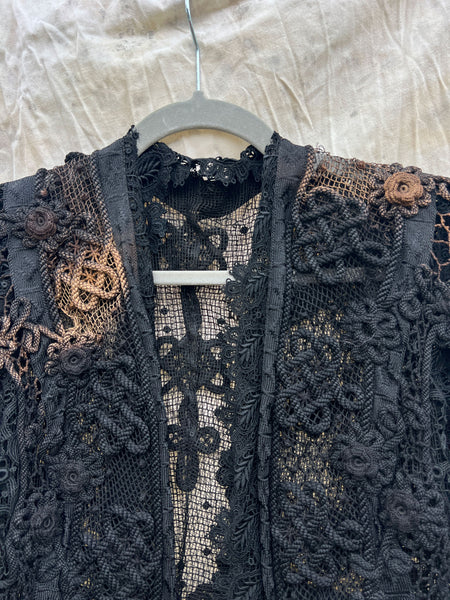 Antique Late 1800's Black Woven Net Open Hanging Top