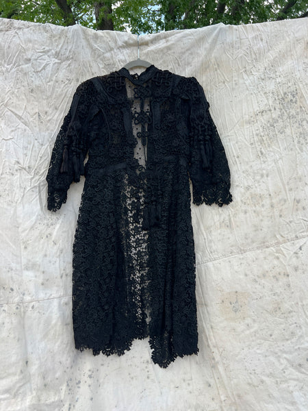 Antique Late 1800's Black Woven Net Open Hanging Top