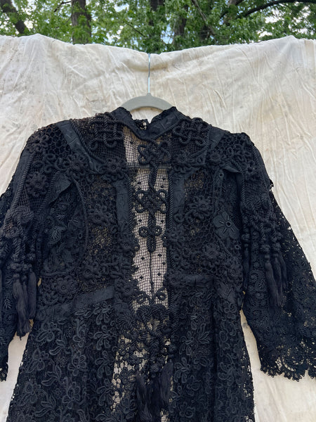 Antique Late 1800's Black Woven Net Open Hanging Top