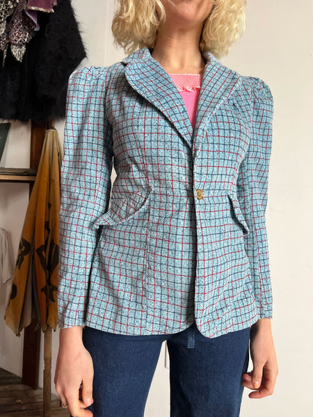 Vintage 1970's Cotton Puff Sleeved Blazer Jacket, Women's