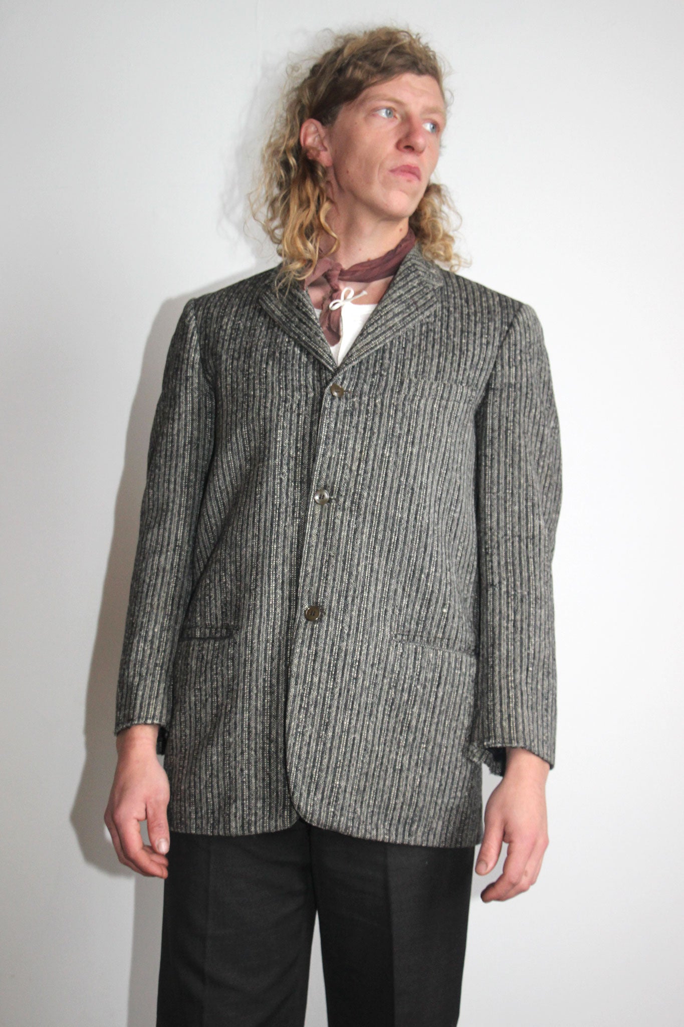 Vintage 1930's - 40's Grey Wool Textured Blazer, Menswear