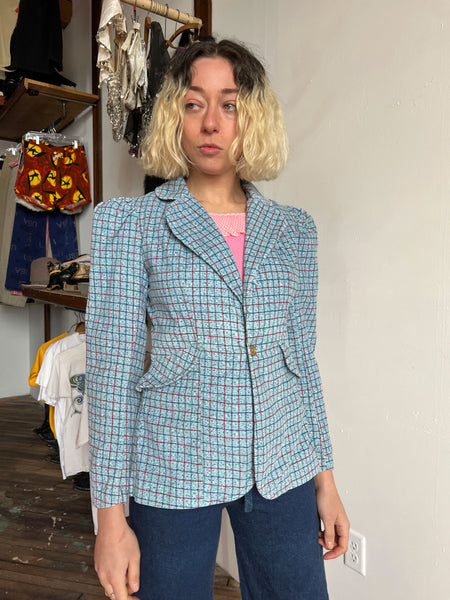 Vintage 1970's Cotton Puff Sleeved Blazer Jacket, Women's