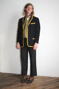 Vintage 1940's Men's Blazer in Grey Wool with Yellow Trim