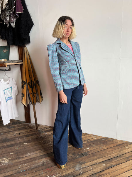 Vintage 1970's Cotton Puff Sleeved Blazer Jacket, Women's