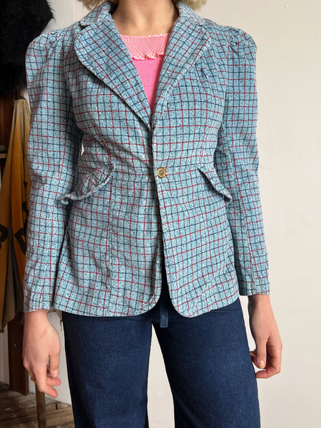 Vintage 1970's Cotton Puff Sleeved Blazer Jacket, Women's