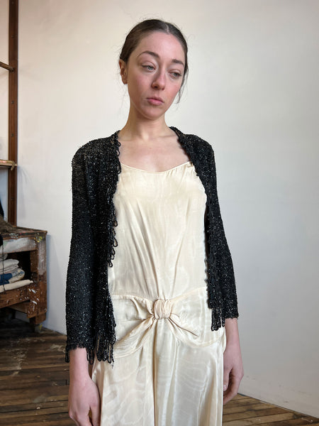 Antique Victorian Era Hand Beaded Black Bodice