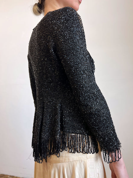Antique Victorian Era Hand Beaded Black Bodice