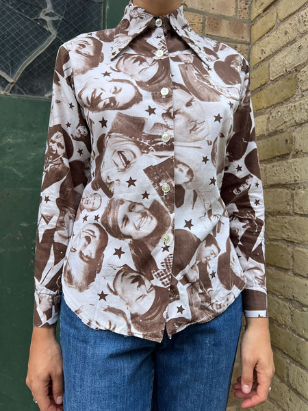Vintage 1970's Photographic Hollywood Stars Button Down Shirt