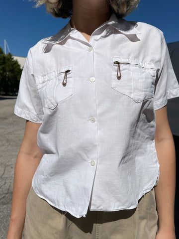 Vintage 1930's Women's Cotton Blouse with Zippered Pockets