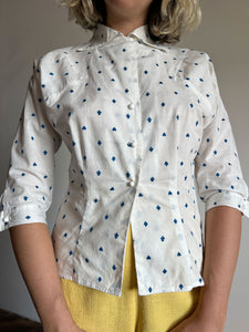 Vintage 1940's Novelty Print Blouse, Embroidered Cards