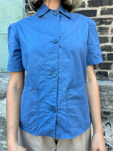 Vintage 1940's Women's Herringbone Twill Button Up Short Sleeve Blouse, United Garment Workers WW2 Era
