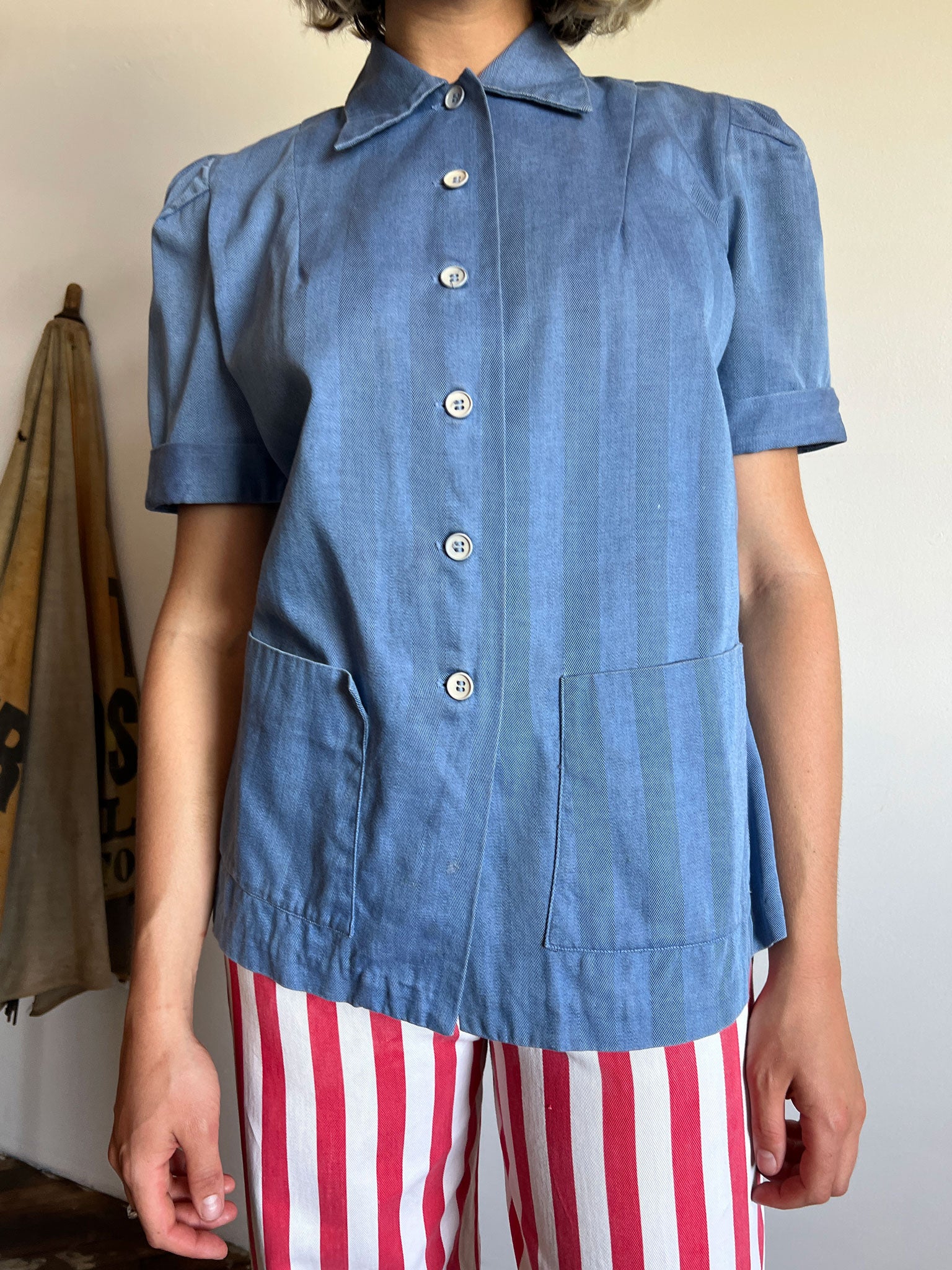Vintage 1930's - Early 1940's HBT Button Up Blouse