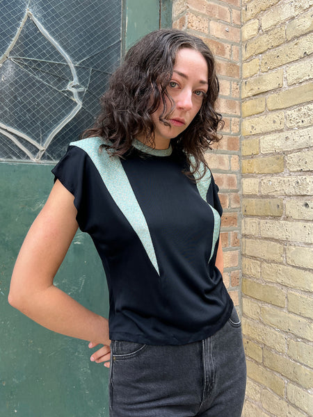 Vintage 1940's Blue Lamé Rayon Jersey Blouse