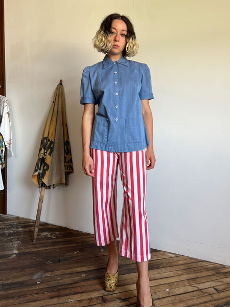 Vintage 1930's - Early 1940's HBT Button Up Blouse
