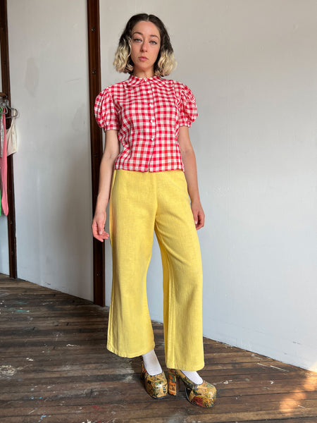 Vintage 1930's Red and White Checked Puff Sleeve Blouse