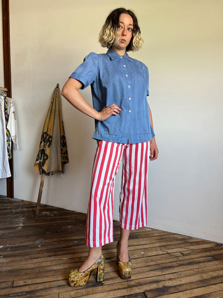 Vintage 1930's - Early 1940's HBT Button Up Blouse