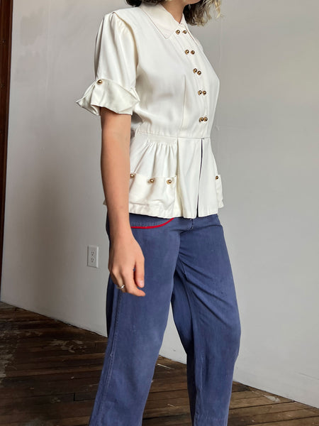 Vintage 1940's Women's Blouse with Round Buttons