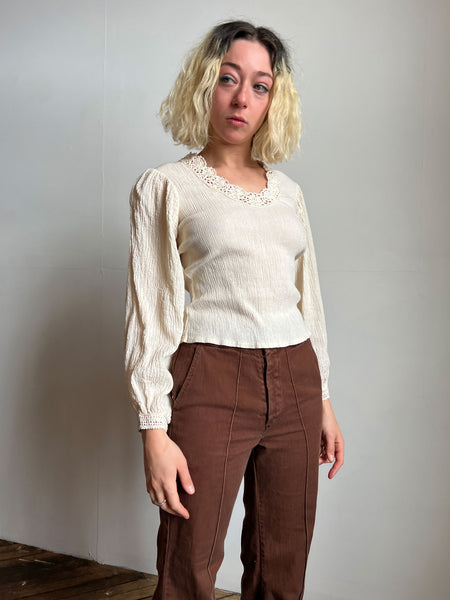 Vintage 1960's White Gauze Hippie Blouse, San Francisco