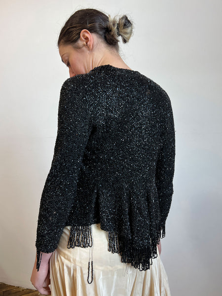 Antique Victorian Era Hand Beaded Black Bodice