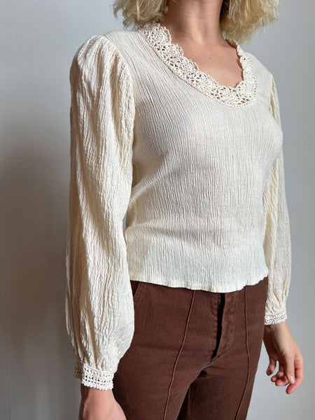 Vintage 1960's White Gauze Hippie Blouse, San Francisco